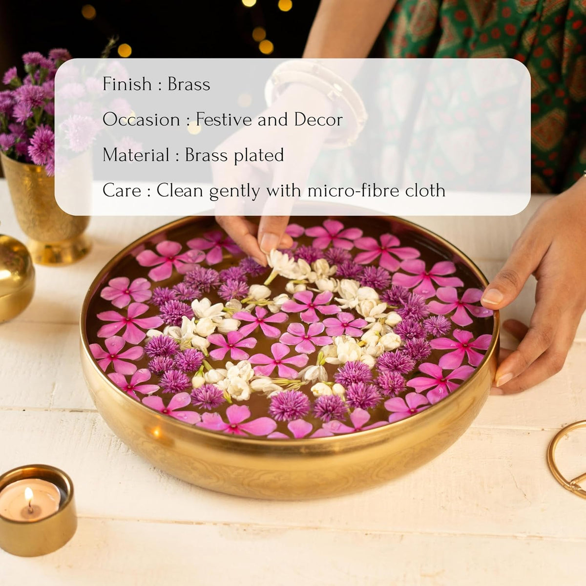 RITUALISTIC Maitri Brass Urli Bowl | Urli for Flower Decorations | Bras Urli Bowl for Home Decoration | Kitchen Décor | Bowl for Decoration | Perfect Return Gift for House Warming Ceremony | 10.5inch