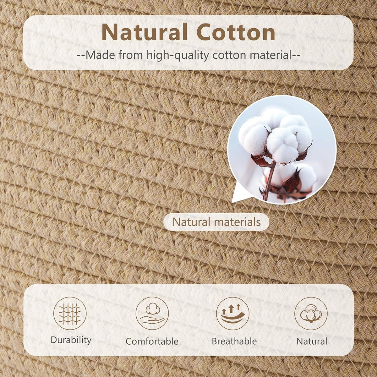 ECDYQXVU 15x10x9 Woven Cotton Rope Storage Basket, Leather Handles 3 Pack