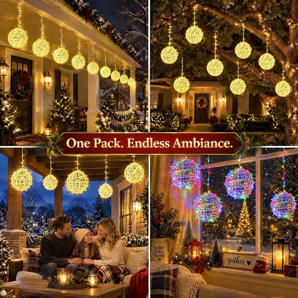 8 Pack 7.9" Christmas Light Balls Outdoor, Warm White & Multicolor