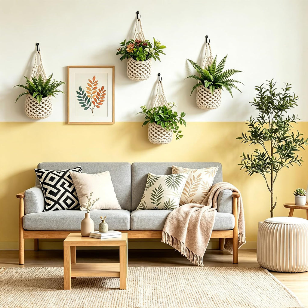 4-Pack 5-Inch Macrame Wall Plant Hangers Fits 4–5" Pots Up to 5" Tall Natural Cotton Hanging Planter Baskets for Indoor Plants, Boho-Style Woven Plant Baskets for Walls White