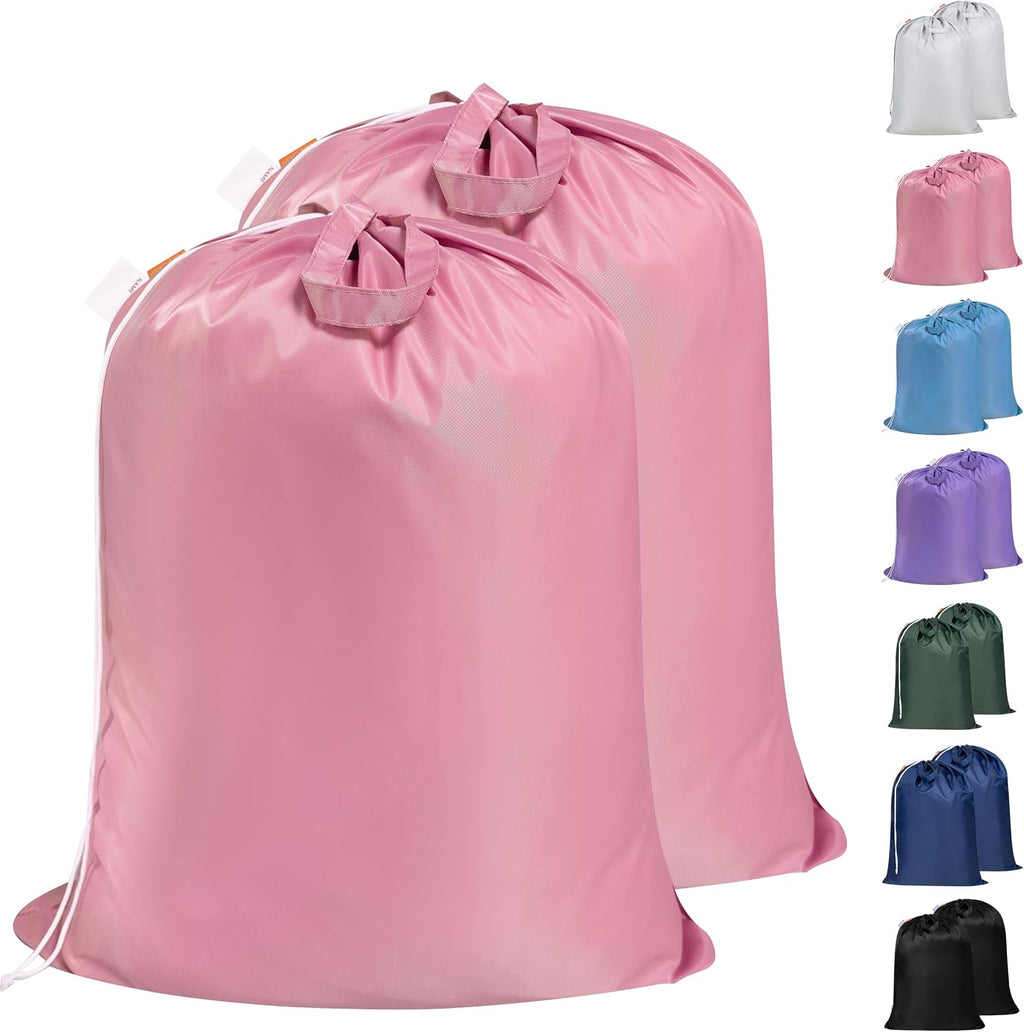 Polecasa 2 Pack Extra Heavy-Duty Laundry Bag with Handles, Pink, 28x36"