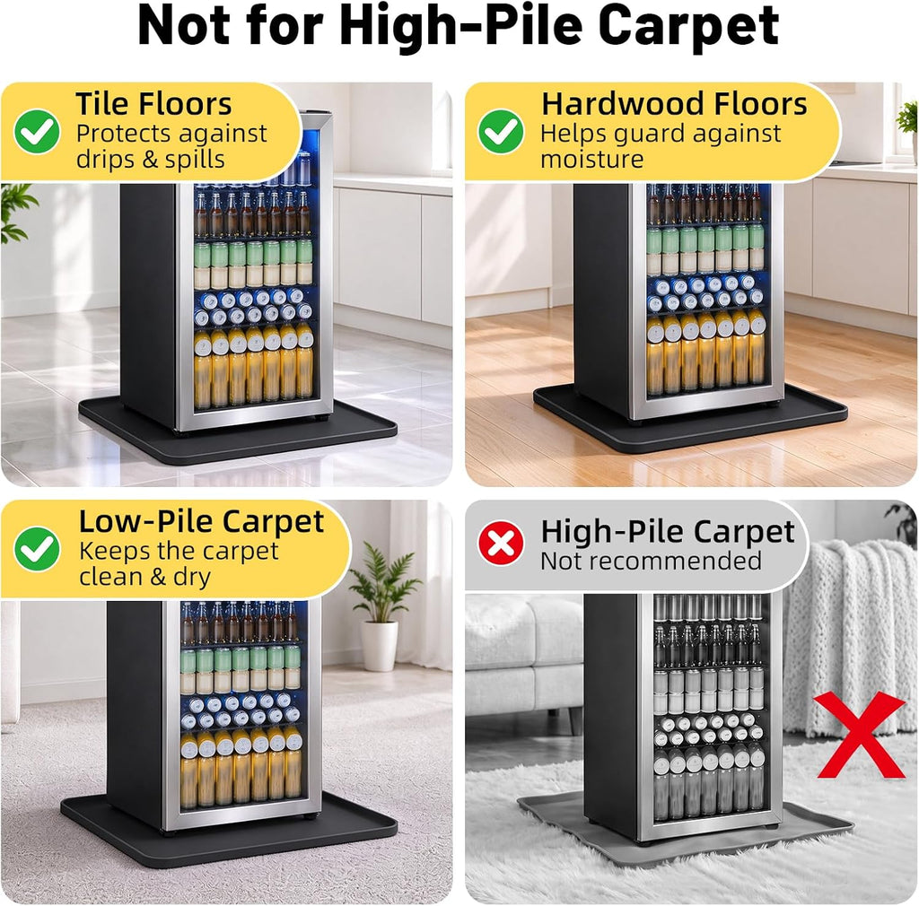 NAMTSO Mini Fridge Silicone Mat, 20"x20" Floor Protector Drip Tray, Black