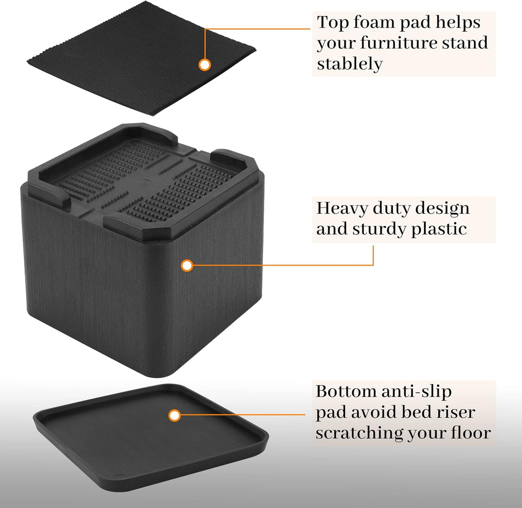 BTSD-home 4 Inch Oversized Bed Risers, 4 Pack