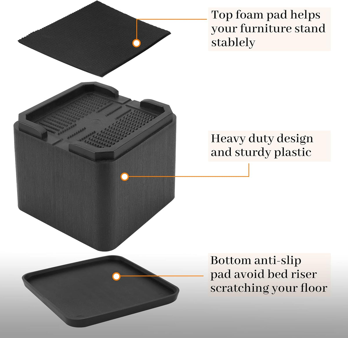 BTSD-home 4 Inch Oversized Bed Risers, 4 Pack