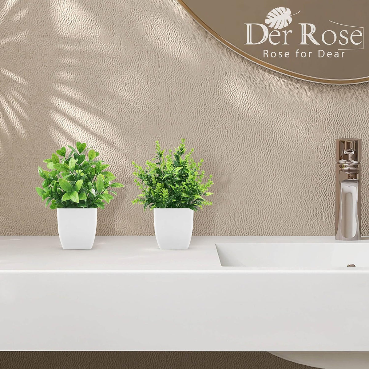 Der Rose 2 Pack Fake Plants Small Faux Plants Indoor for Office Desk Decor