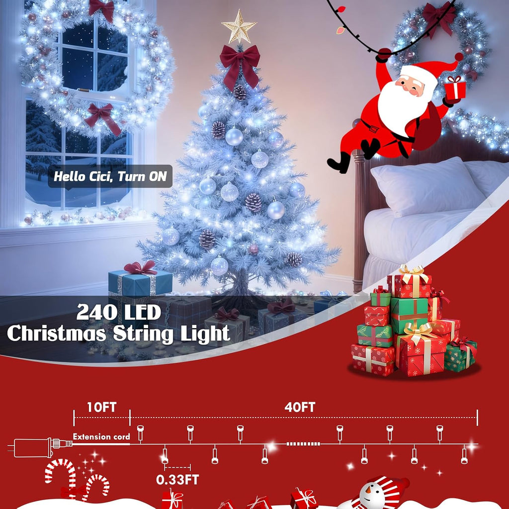 KAQ 240LED 88FT Christmas String Lights Voice Controlled Remote, Cool White