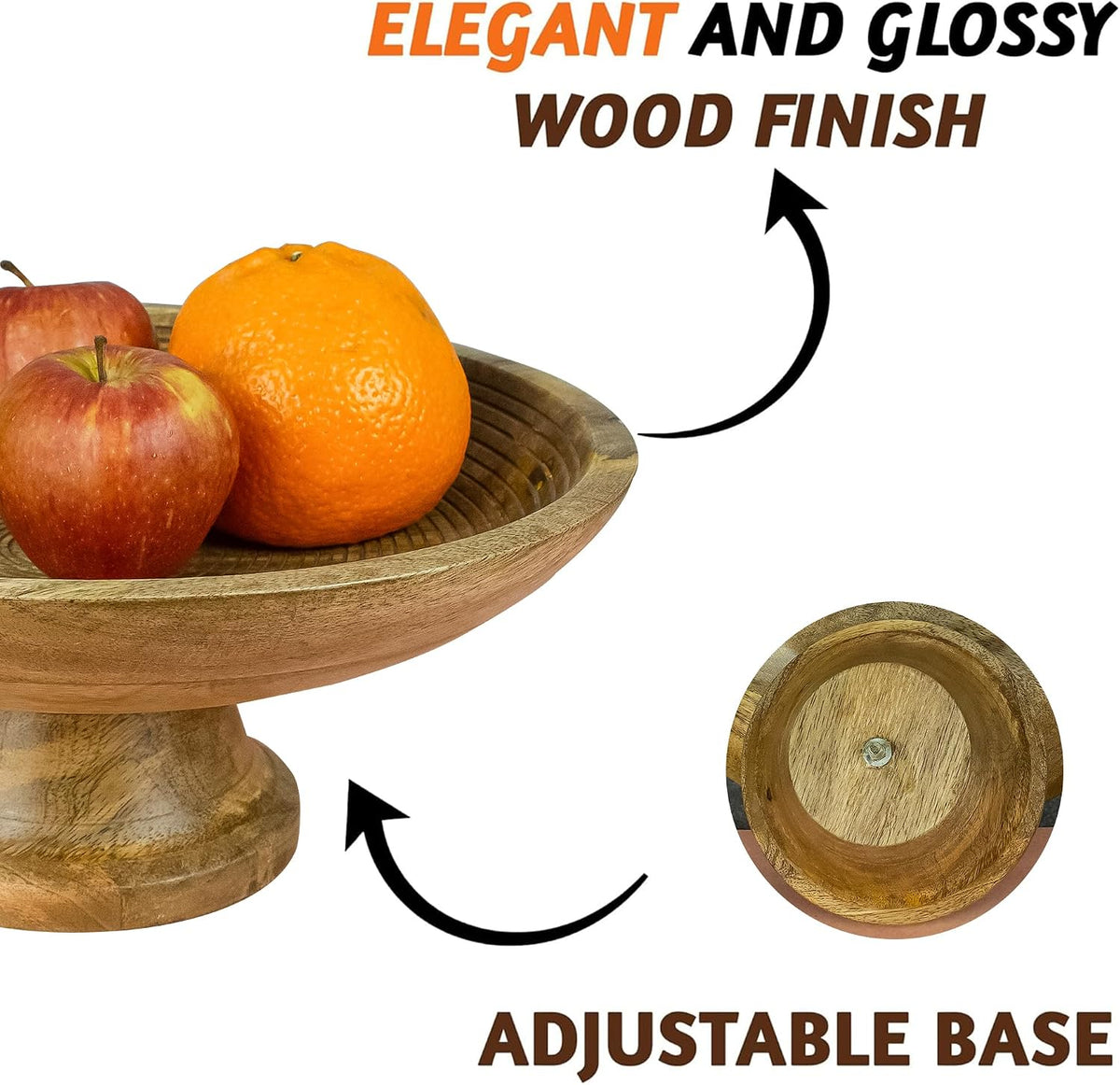 HOMORA Wood Fruit Bowl or Decorative Pedestal Bowl for Table Décor, for Kitchen Counter, Detachable Base,12-inch Large Bowls,Mango Wood (BROWN), christmas, thanksgiving, new year