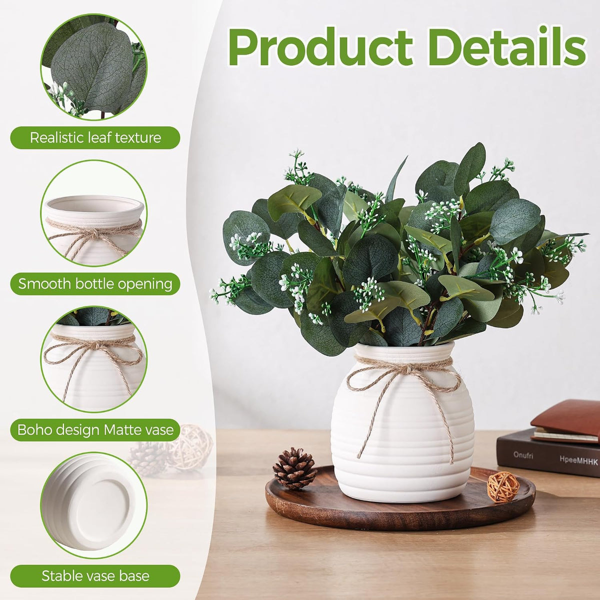 20pcs Artificial Eucalyptus Plants in Vase for Modern Farmhouse Home Decor