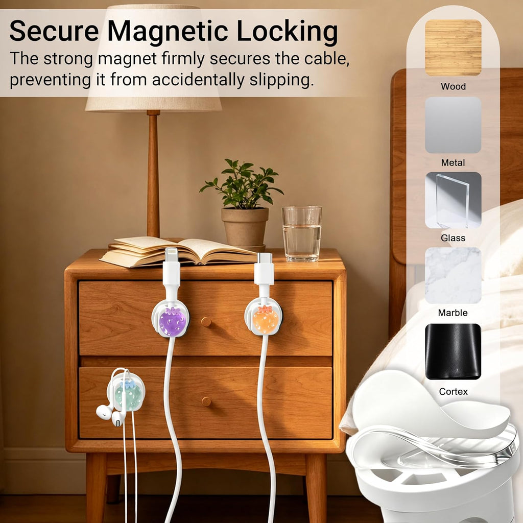 6Pack Magnetic Cable Clips,Night-Glowing Cord Holder,Strawberry