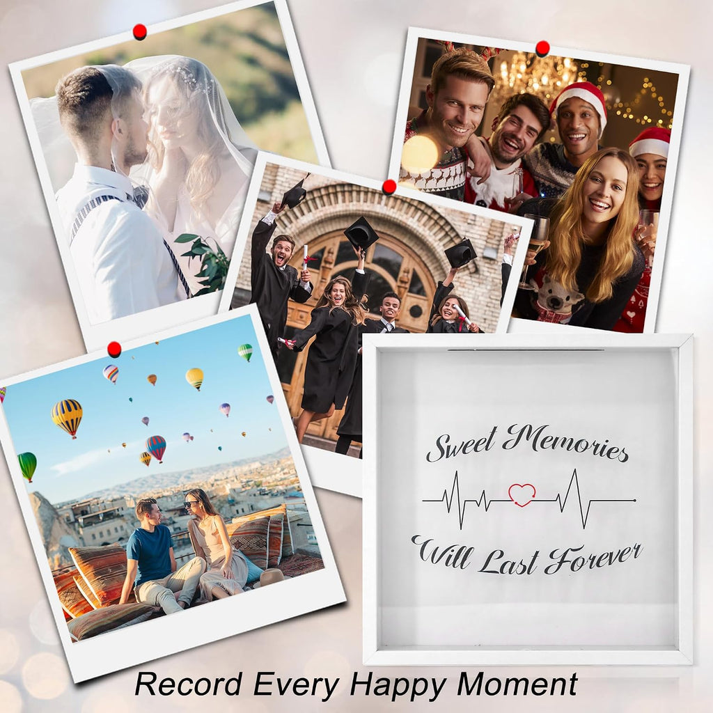 FramePro 12"x12" Travel Shadow Box with Slot – Adventure Archive Memory Box for Tickets, Souvenirs & Photos | Wall-Mountable Keepsake Display Case with Real Glass & Wood Frame (White)