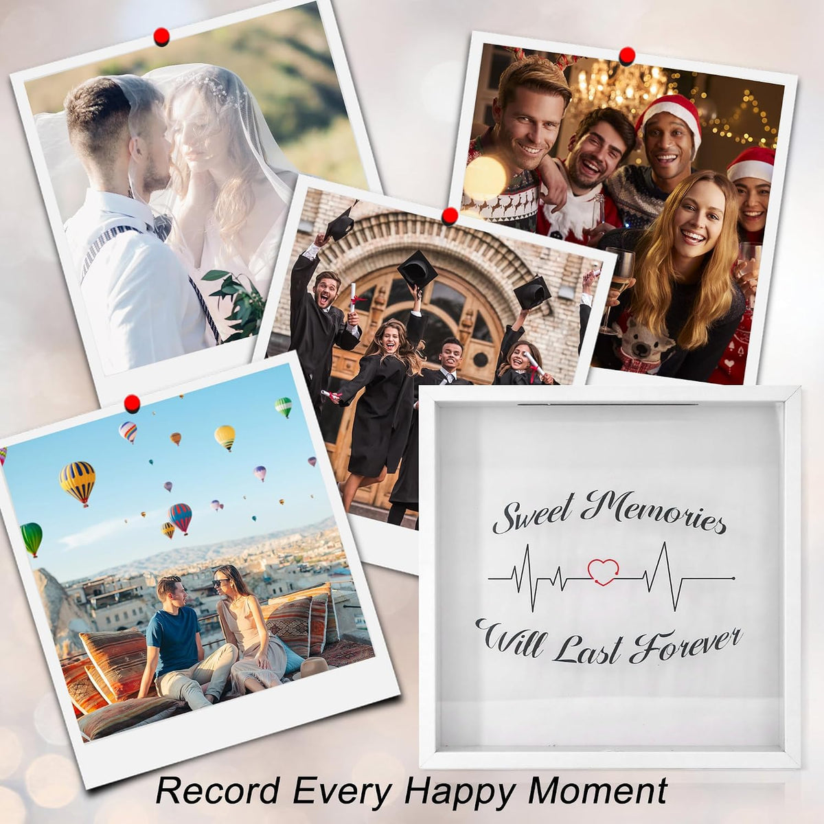 FramePro 12"x12" Travel Shadow Box with Slot – Adventure Archive Memory Box for Tickets, Souvenirs & Photos | Wall-Mountable Keepsake Display Case with Real Glass & Wood Frame (White)