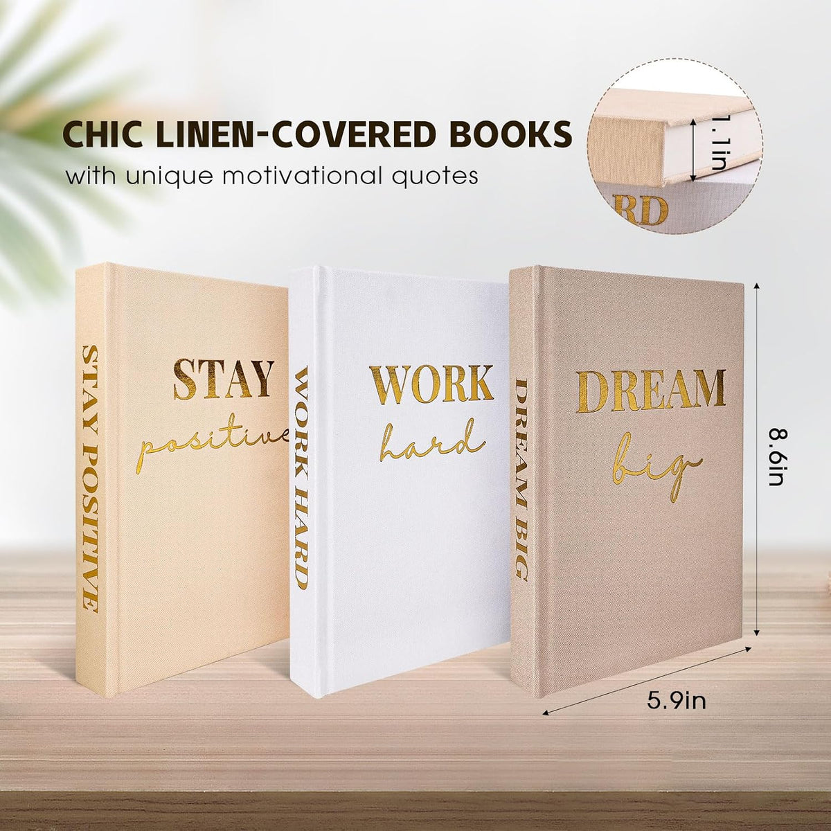 Set of 3 Linen Covered Decorative Books for Home Office Decor