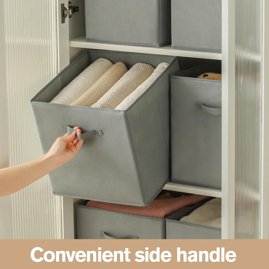 Foldable Storage Bins with Handles, 10.5x10.5x11 Inch Collapsible Non-Woven Fabric Storage Cubes, 3 Pack for Closet Shelves Nursery Home Office