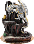Dragon Backflow 2 Sided Mountain Waterfall Incense Burner,Fountain Smoke Incense Holder with Backflow Incense Cones, Tweezers, Mat，Resin Aromatherapy Meditationvaiuk (Silver)