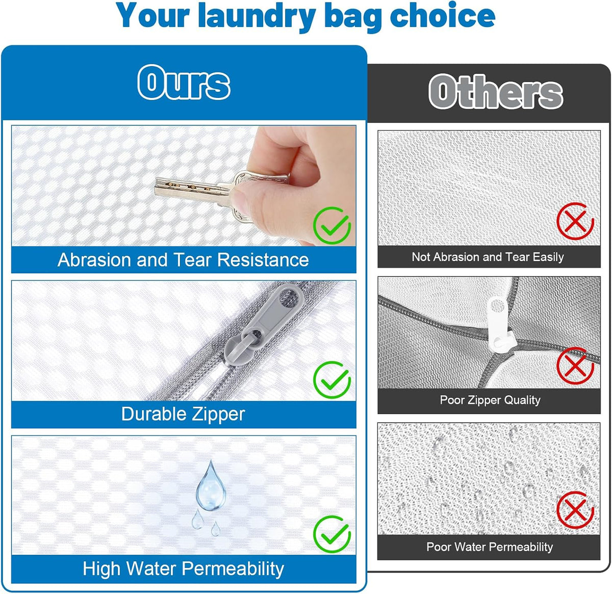 3-Pack Durable Honeycomb Mesh Laundry Bags for Delicates, M + L + XL