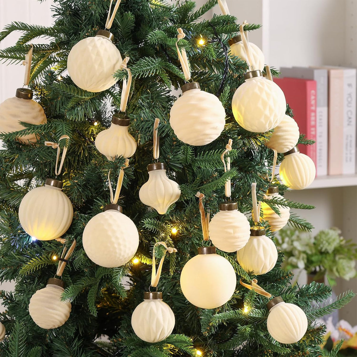 ZenNex Christmas Ornaments,25Pack Velvet Christmas Ball,Xmas Decor Beige