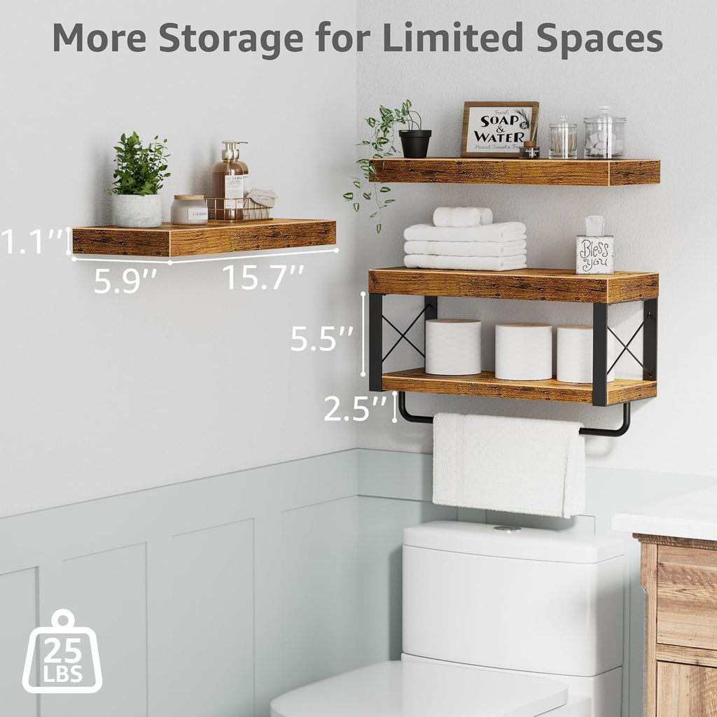 QEEIG Bathroom Shelves Over Toilet (Brown, Set of 3, 15.7")