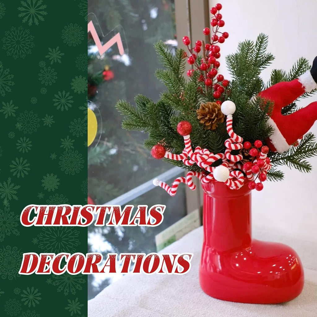 Red Boot Christmas Vase, 8 Inch Ceramic Decorative Vases for Home Decor