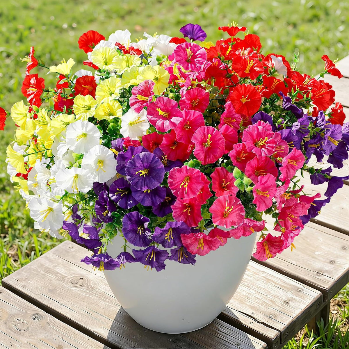 Alupssuc 24 Bundles Artificial Petunia Flowers UV Resistant for Outdoor