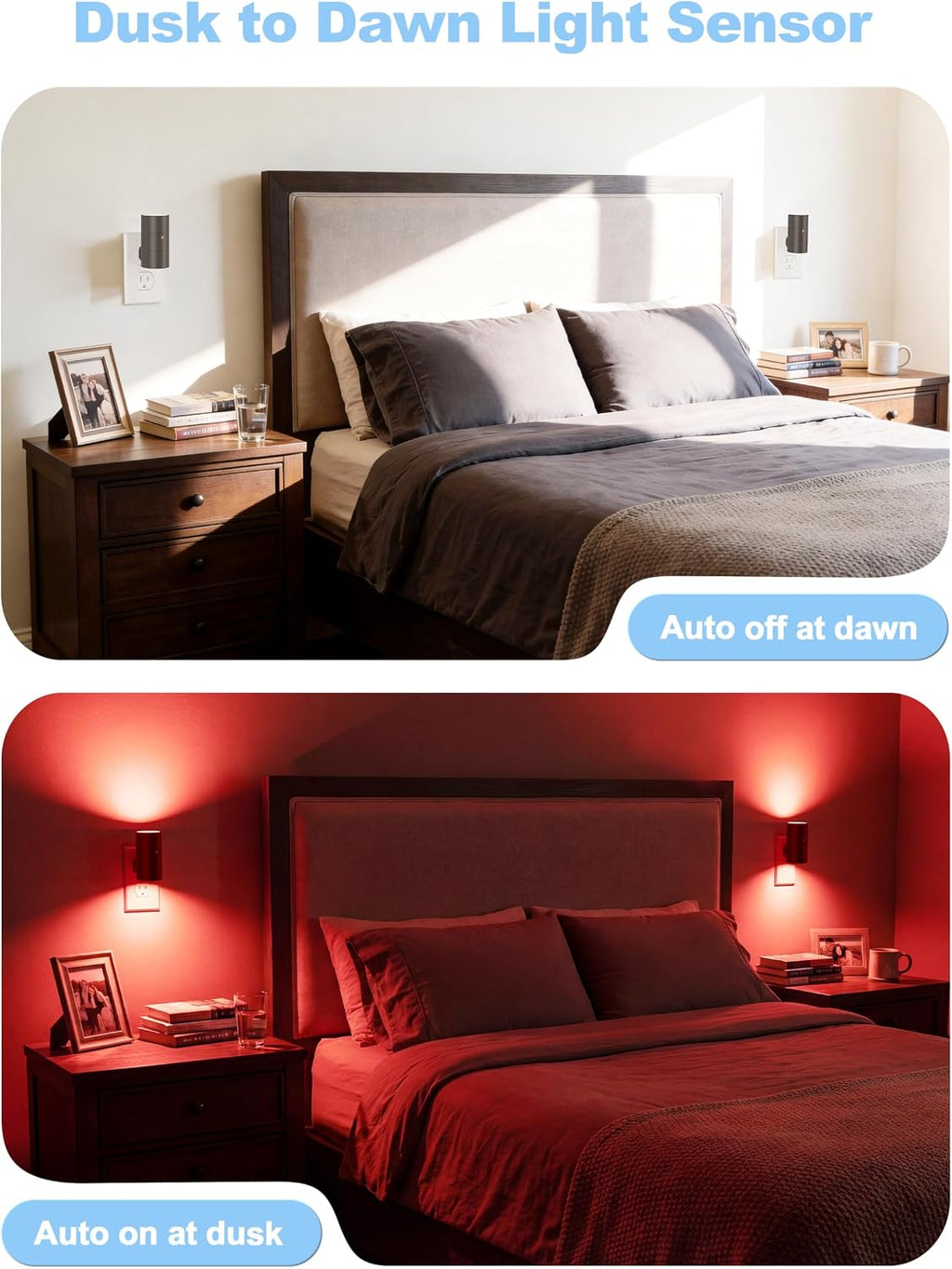 VOLISUN Red Night Light Plug into Wall, LED Night Lights with Light Sensor, Sleep Aid Red, Dimmable Night Light for Christmas, Holiday Decor, Hallway, Bedroom, 2 Pack