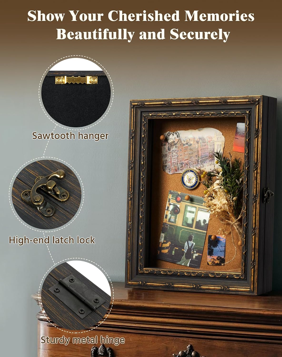 11x14 Vintage Shadow Box Display Case for Memorabilia, Black Gold