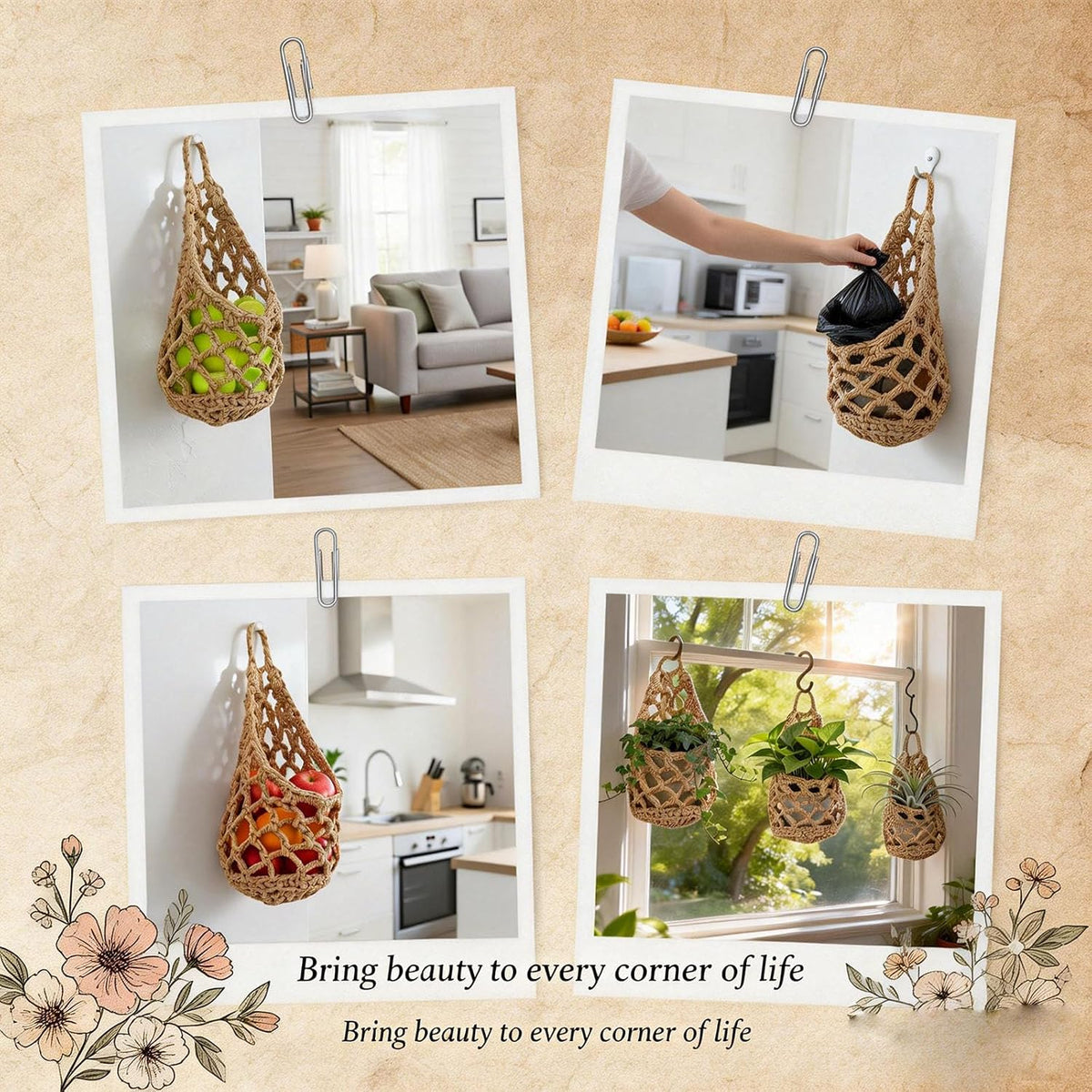 Macrame Plant Hanger Set of 2, Boho Wall Hanging Planter for up to 6" Pots