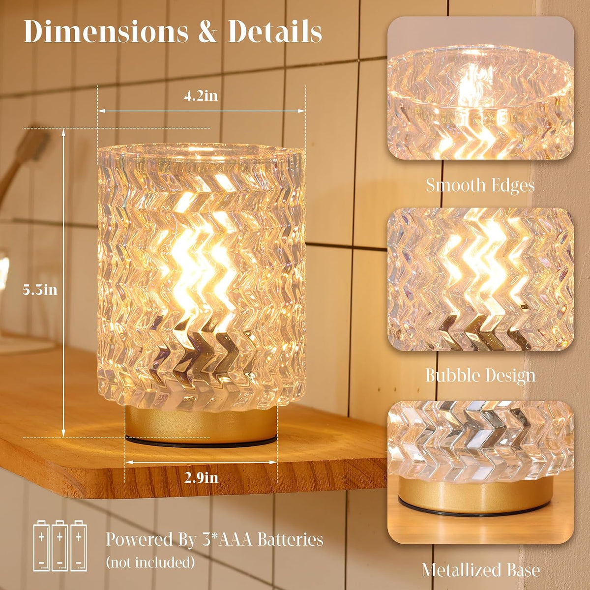 ULAROOM Battery Operated Table Lamp,Cordless Accent Mini Lamp,1 Pack Clear