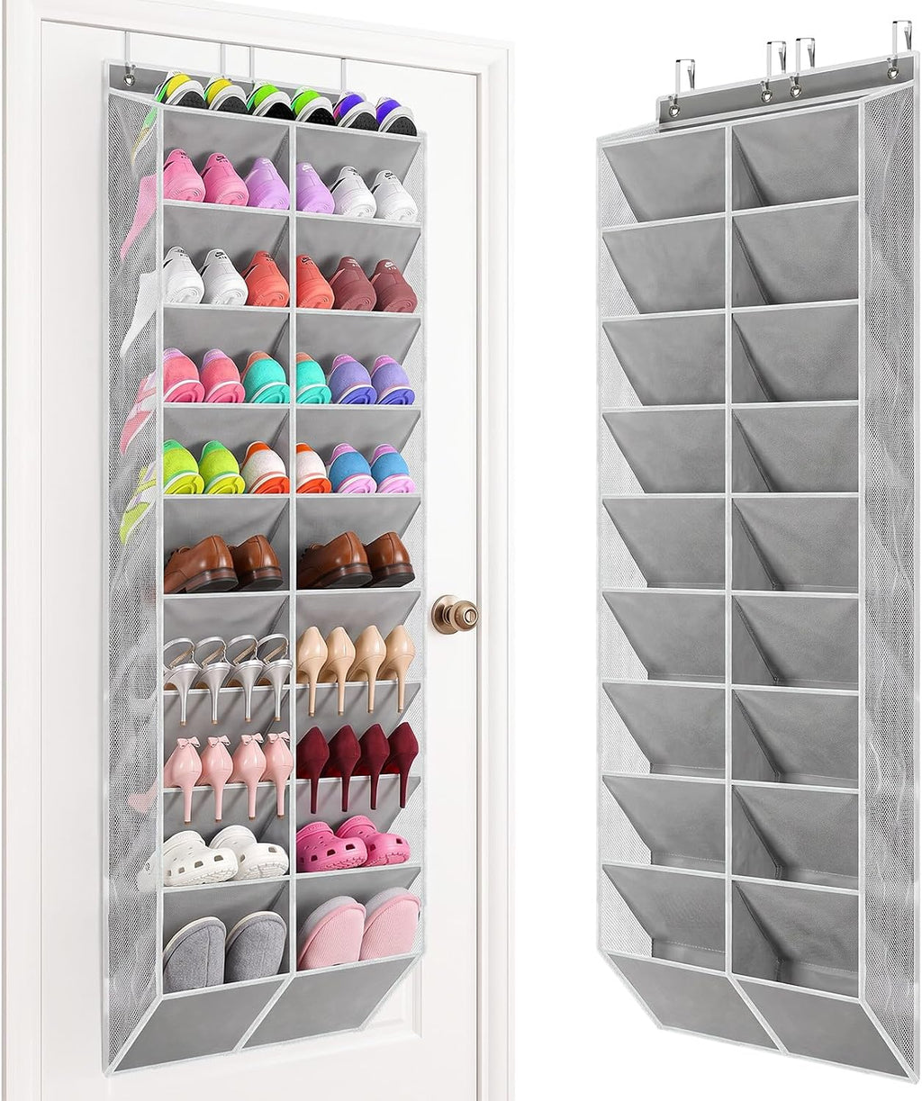 Yecaye 10 Tier Widen Over the Door Shoe Organizer for 20-30 Pairs, Grey