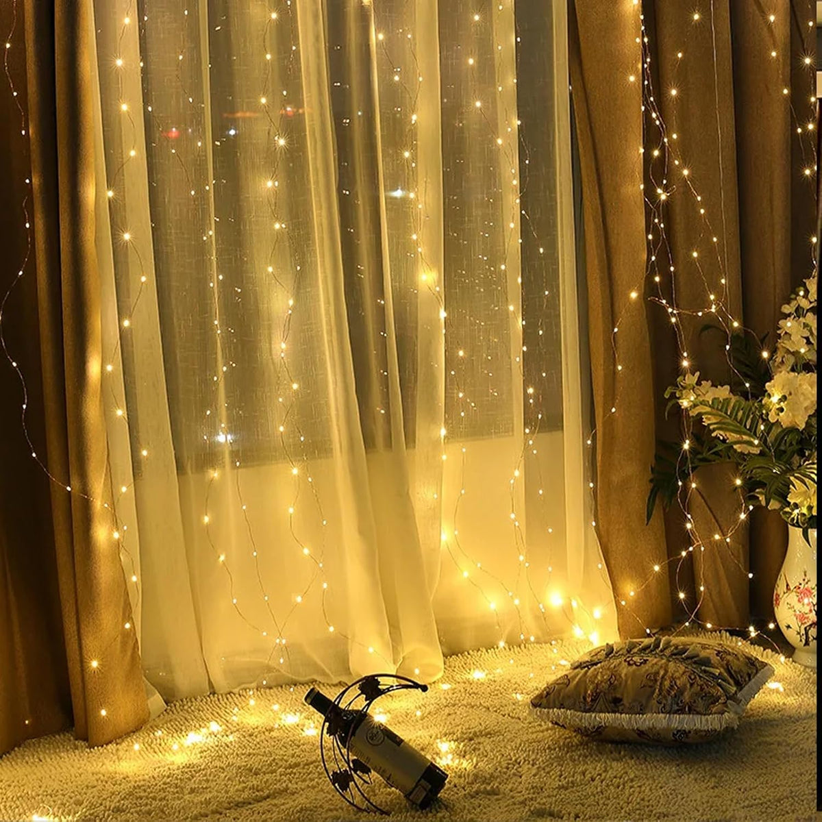 Vigdur Led Curtain String Lights, 8FT 210 Warm LEDs Fairy Lights, 2 Packs