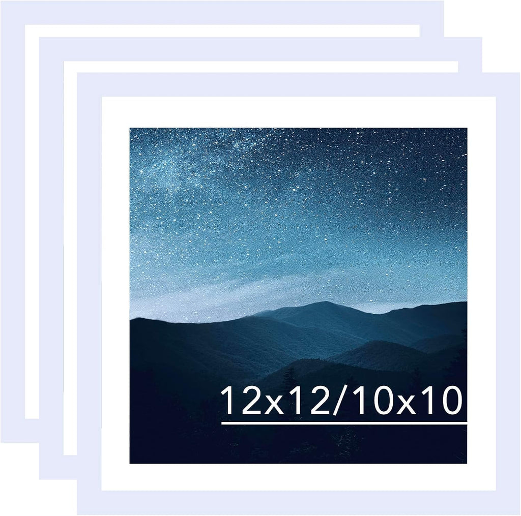 JCJMY 12x12 Picture Frame Set of 3 White with 10x10 Mat for 30 x 30cm Diamond Art Painting, Display Photo 12 x 12 Without Mat, Wall Hanging Large Frame with Plexiglass, 3 Pack