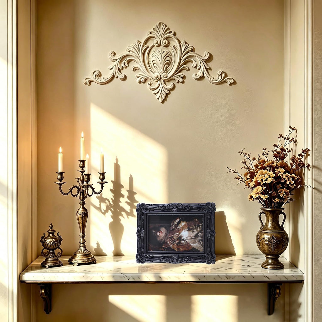 4x6 Vintage Picture Frames Ornate Black Antique Picture Frames 4x6 photo frame with Front Glass for Wall Hanging and Tabletop Unique Home Decor Wall Decor Living Room Victorian Style