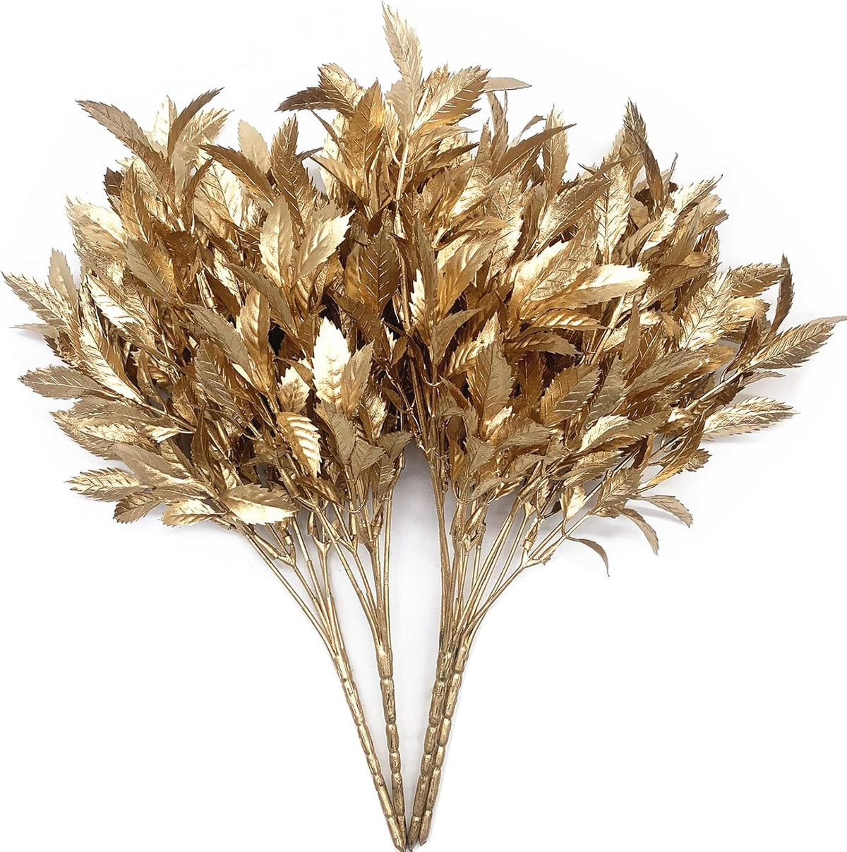 Artificial Golden Leaves Plants, Fake Shrubs Plastic Gold Decoration 4 Pack