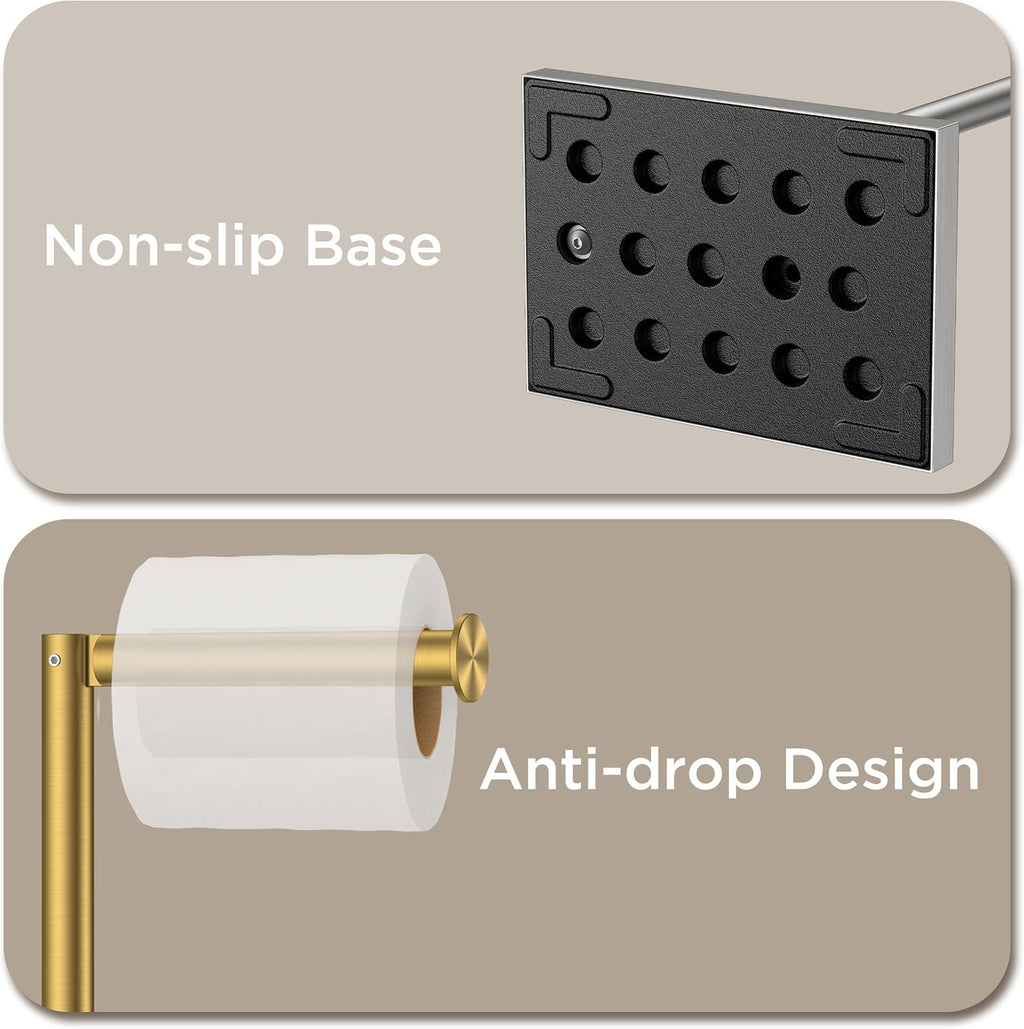 FORIOUS Toilet Paper Holder Stand with Weighted Base, Brushed Gold
