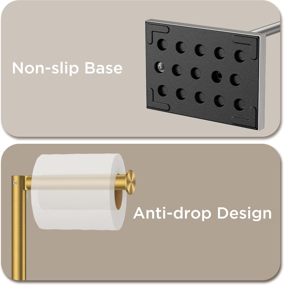 FORIOUS Toilet Paper Holder Stand with Weighted Base, Brushed Gold