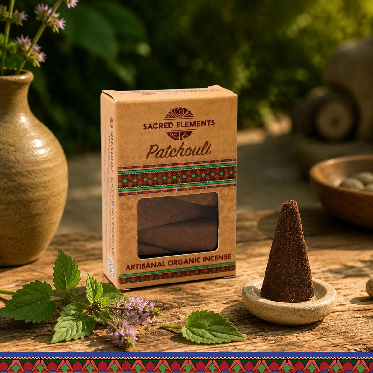 Sacred Elements Organic Incense Cones – Patchouli Scent (Pack of 4) | Natural Aromatherapy for Relaxation & Mood Balance | Handcrafted, Low Smoke, Long-Lasting Fragrance for Home Use