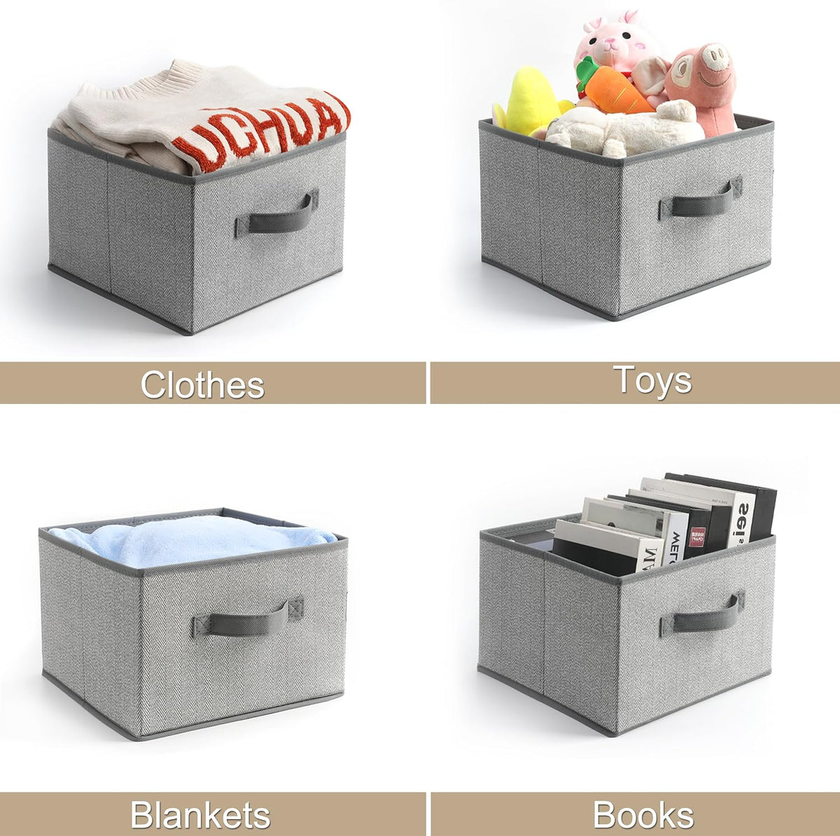 11 inch Storage Baskets, Woven Fabric Bins, Storage Cubes with Reinforced Handles, Organizer Bins for Closet Shelves, Foldable, for Clothes (Gray, 3PCS/11*11*7.8inch)