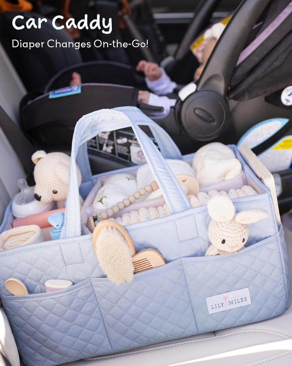 Lily Miles Baby Diaper Caddy Organizer, Quilted Nursery Storage Organizer for Newborn Essentials and Diaper Changing Station, Gift for Baby Shower and Registry Must-Have (Baby Breeze)