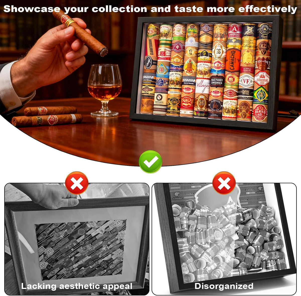 Premium Shadow Box Frame for Collectible Bands & Label Rings – 12.4" Cigar Band Display Case – Sophisticated Memory Wall Art & Tabletop Decor Gift for Men, Dad, Enthusiasts