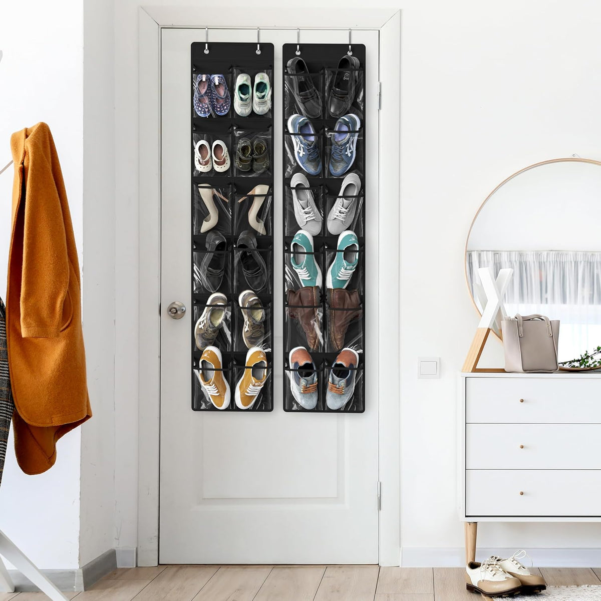 Simple Houseware 12 Pockets Large Over Door Shoe Organizer, 2 Pack, Black