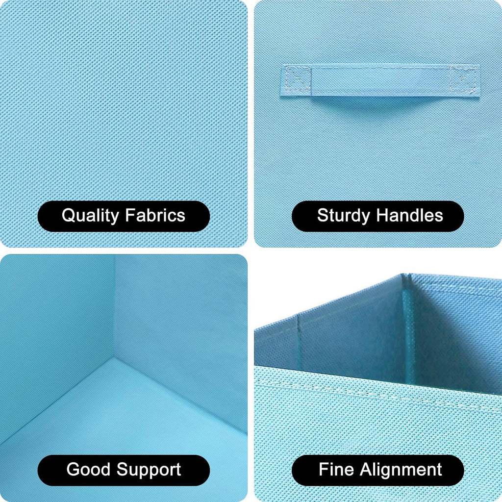 Fabric Storage Bins - 6 Pack Collapsible Cube Organizer for Closet, Shelves & Living Space, Pastel & Dark Color Options - Foldable Storage Boxes with Handles for Clothes (Blue, 11 inch)