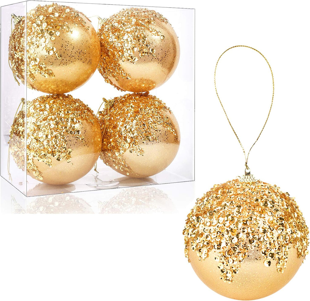 4pc Gold Christmas Ball Ornaments, Shatterproof Christmas Ball Decorations for Trees, Wedding Party Holiday Decorations