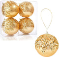 4pc Gold Christmas Ball Ornaments, Shatterproof Christmas Ball Decorations for Trees, Wedding Party Holiday Decorations