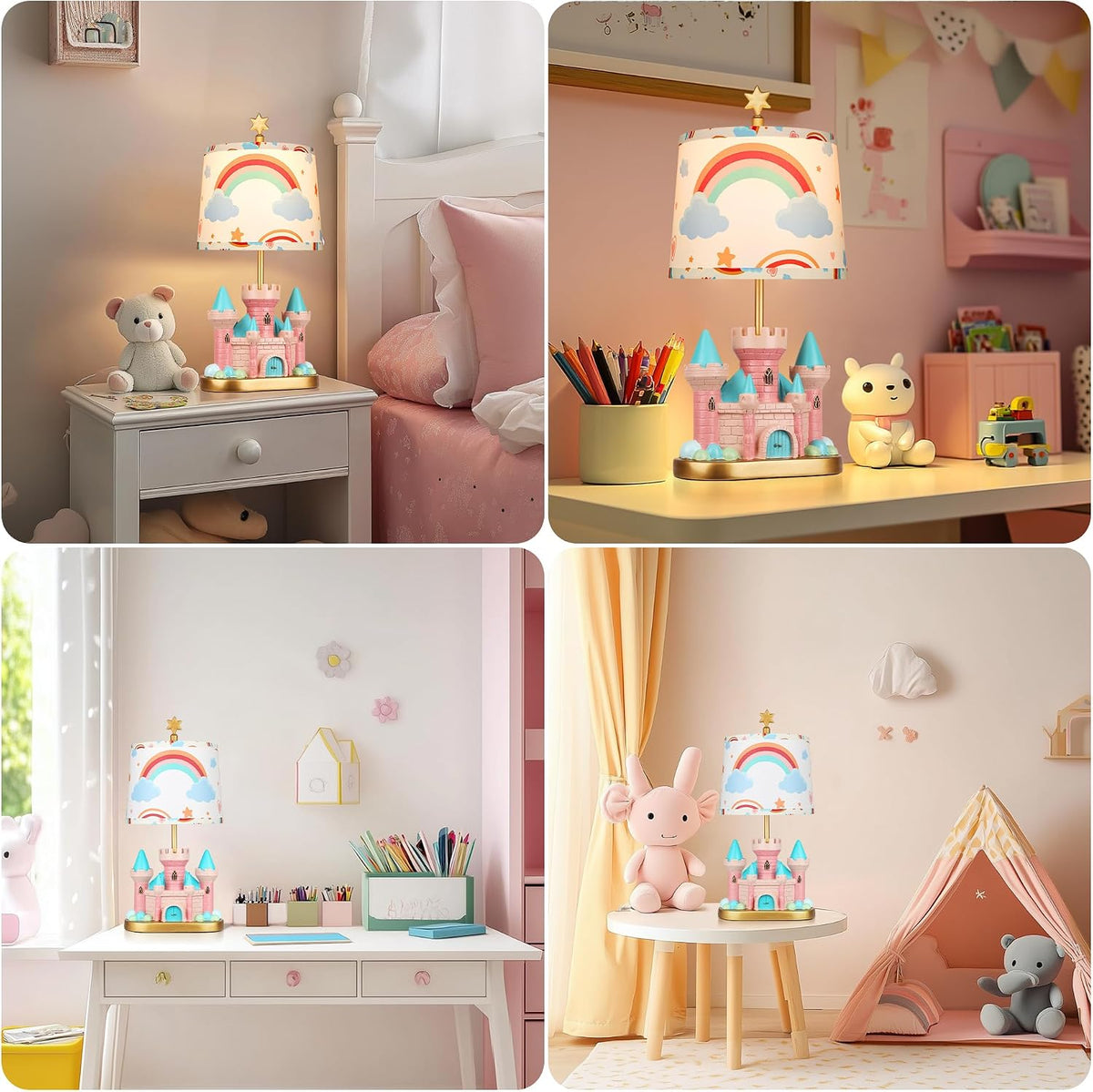 Hamucd Castle Bedside Table Lamp for Kid,Pink Princess Nursery Lamp for Girl Bedroom Nightstand Decor,Cute Desk Lamp for Study Room,1 LED Bulb Included