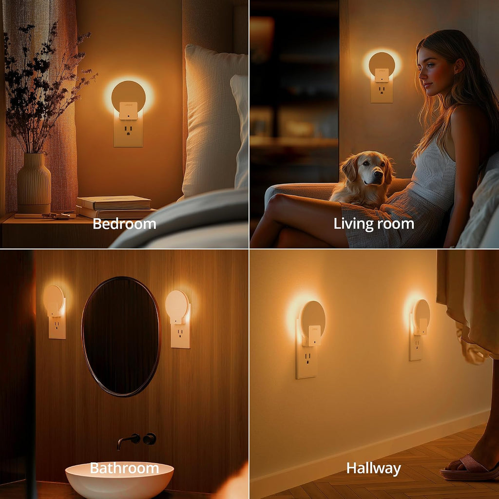 Lyridz Plug-in LED Backlit Night Light with Dusk-to-Dawn Sensor, 4-Pack
