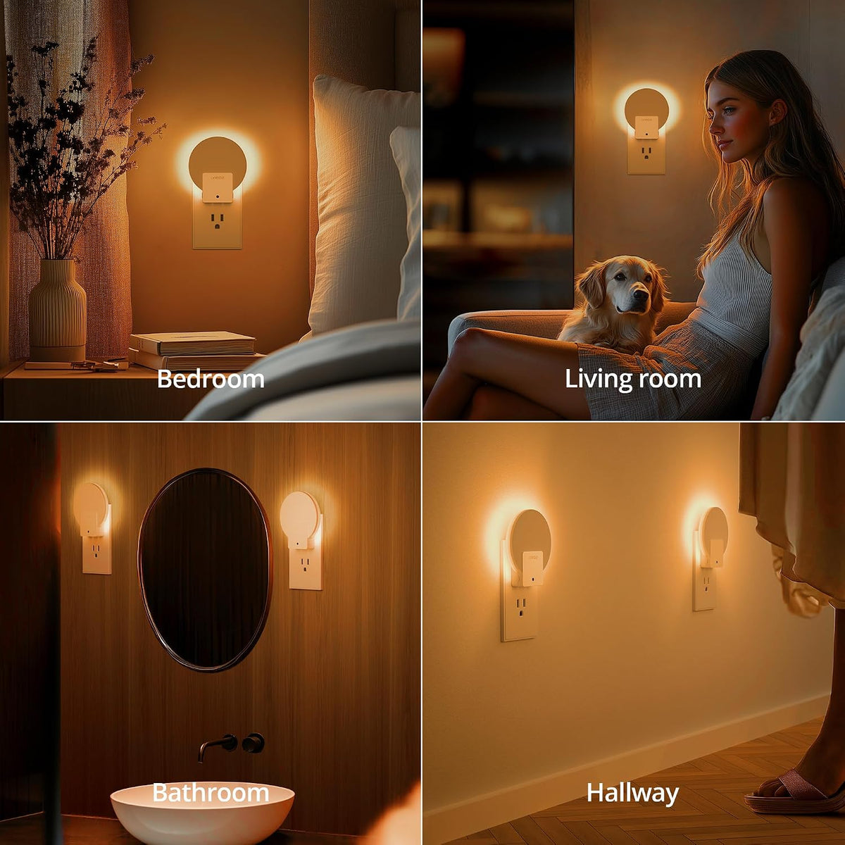 Lyridz Plug-in LED Backlit Night Light with Dusk-to-Dawn Sensor, 4-Pack