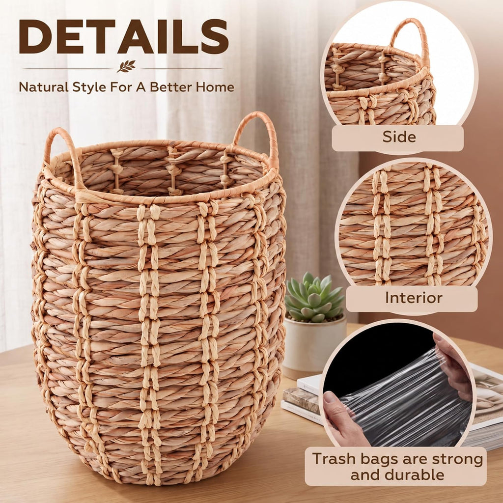 Ziliny 2 Pcs 1.7 Gallon Wicker Trash Can, Nature Round Waste Basket