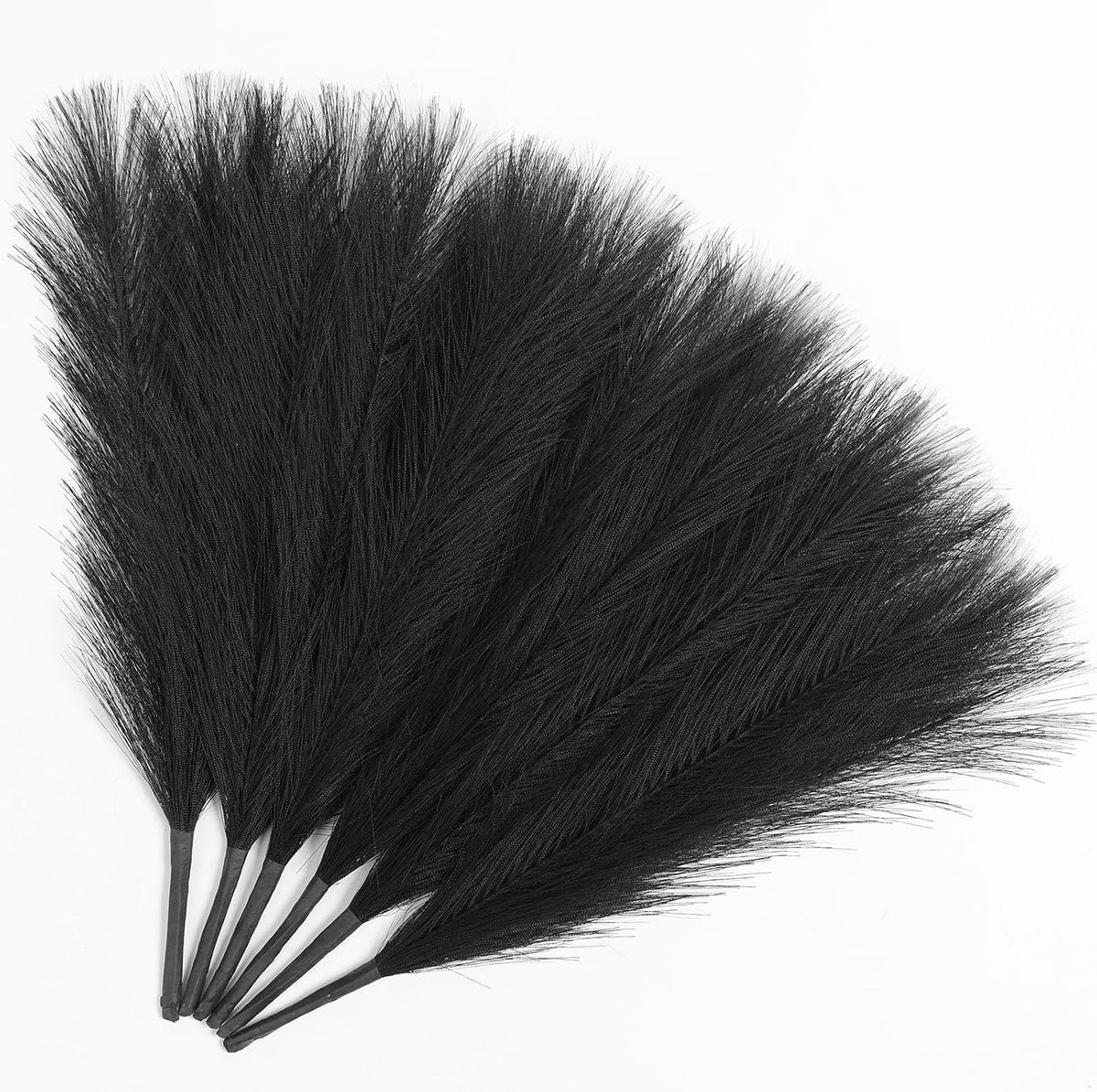 Ureymx Faux Pampas Grass Decor 17.7 Inch 6pcs, Artificial Pampas Grass Fluffy Home Decor, Short Vase Room Decor pompous Grass Flower Arrangement for Boho Home Wedding Decoration (Black)