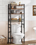 CHOEZON Over The Toilet Storage Rack, 4-Tier Bathroom Organizer Shelf, Over Toilet Storage with Wire Basket and Toilet Paper Holder, Adjustable Shelves, for Bathroom, Rustic Brown and Black TTS03BF