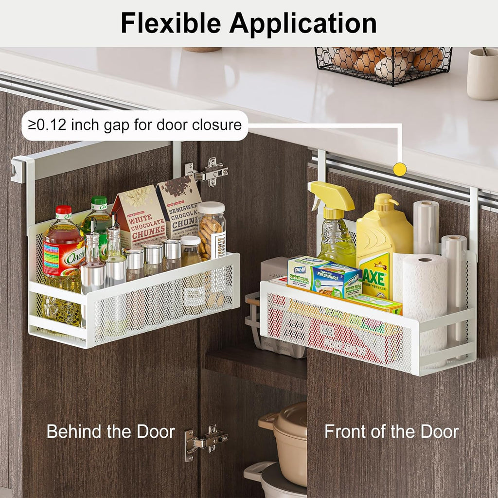 Hanging Bathroom Baskets Fine Mesh Wire Storage Basket Over Cabinet Door Organizer No Drilling Required for Kitchen Bathroom Office, 2 Larges, White