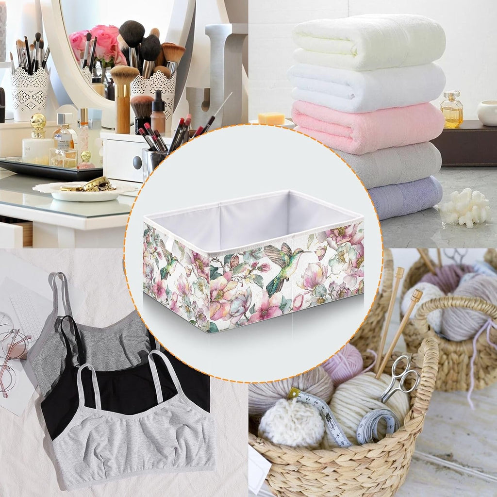 Hummingbird Cube Storage Bins Watercolor Floral Collapsible